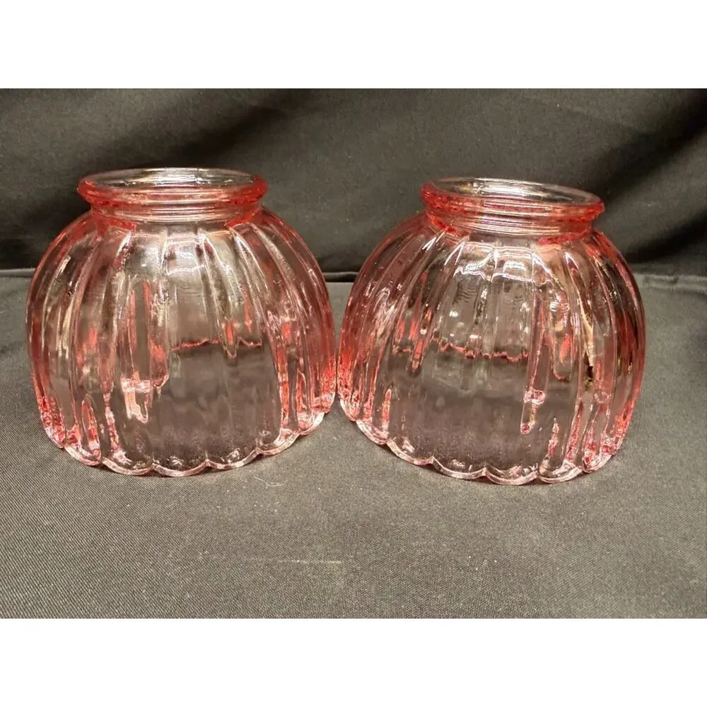 Pair of L.E. Smith Vintage Pink Fairy Lamps Clear Glass Pedestal Candle Holders